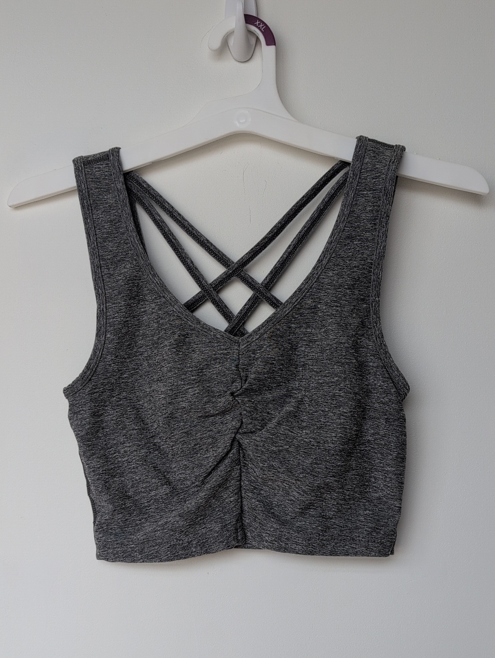 Zella Gray Crisscross Back Crop Tank